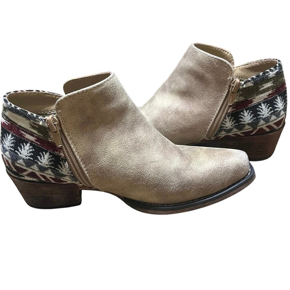 Roper Tan Sedona Serape Heel Ankle Boots/Booties Size 6 Aztec Cowgirl Western